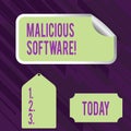 Conceptual hand writing showing Malicious Software. Business photo showcasing the software that brings harm to a