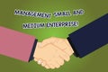 Conceptual hand writing showing Management Small And Medium Enterprise. Business photo showcasing SME controlling quality warranty