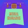 Conceptual hand writing showing Medical Insurance. Business photo showcasing reimburse the insured for expenses incurred