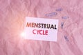 Conceptual hand writing showing Menstrual Cycle. Business photo showcasing monthly cycle of changes in the ovaries and uterus Royalty Free Stock Photo