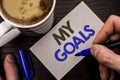 Conceptual hand writing showing My Goals. Business photo text Goal Aim Strategy Determination Career Plan Objective Target Vision Royalty Free Stock Photo