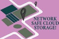 Conceptual hand writing showing Network Safe Cloud Storage. Business photo showcasing Security on new online storage Royalty Free Stock Photo