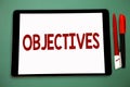 Conceptual hand writing showing Objectives. Business photo showcasing Goals planned to be achieved Desired targets Company mission Royalty Free Stock Photo