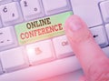 Conceptual hand writing showing Online Conference. Business photo showcasing online service by which you can hold live meetings