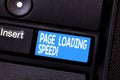 Conceptual hand writing showing Page Loading Speed. Business photo showcasing time it takes to download and display