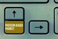 Conceptual hand writing showing Passion Based Market. Business photo showcasing Emotional Sales Channel a Personalize centric Stra