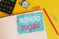 Conceptual hand writing showing Password Cracking. Business photo showcasing measures used to discover computer passwords from