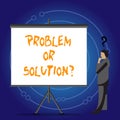 Conceptual hand writing showing Problem Or Solutionquestion. Business photo showcasing Think Solve Analysis Solving