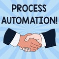 Conceptual hand writing showing Process Automation. Business photo showcasing Transformation Streamlined Robotic To