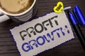 Conceptual hand writing showing Profit Growth. Business photo showcasing Financial Success Increased Revenues Evolution Developmen Royalty Free Stock Photo