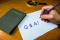 Conceptual hand writing showing Q And A. Business photo text defined as questions being asked and answers Man writing Royalty Free Stock Photo