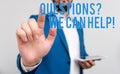 Conceptual hand writing showing Questionsquestion We Can Help. Business photo text offering help to those who wants to Royalty Free Stock Photo