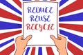 Conceptual hand writing showing Reduce Reuse Recycle. Business photo showcasing ways can eliminate waste protect your environment