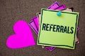 Conceptual hand writing showing Referrals. Business photo showcasing Act of referring someone or something for consultation review Royalty Free Stock Photo