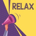 Conceptual hand writing showing Relax. Business photo text make or become less tense anxious calming down no