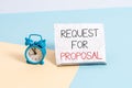 Conceptual hand writing showing Request For Proposal. Business photo text document contains bidding process by agency or