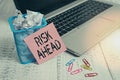 Conceptual hand writing showing Risk Ahead. Business photo showcasing A probability or threat of damage, injury liability and loss