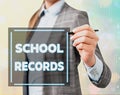 Conceptual hand writing showing School Records. Business photo showcasing Information that is kept about a child at school Royalty Free Stock Photo