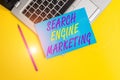 Conceptual hand writing showing Search Engine Marketing. Business photo showcasing promote Website visibility on