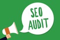 Conceptual hand writing showing Seo Audit. Business photo showcasing Search Engine Optimization validating and verifying process M Royalty Free Stock Photo