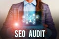 Conceptual hand writing showing Seo Audit. Business photo showcasing Search Engine Optimization validating and verifying Royalty Free Stock Photo
