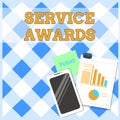 Conceptual hand writing showing Service Awards. Business photo text Recognizing an employee for his or her longevity or