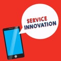 Conceptual hand writing showing Service Innovation. Business photo showcasing Improved Product Line Services Introduce
