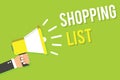 Conceptual hand writing showing Shopping List. Business photo text Discipline approach to shopping Basic Items to Buy Man holding