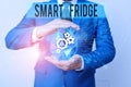 Conceptual hand writing showing Smart Fridge. Business photo showcasing programmed to sense what kinds of products being