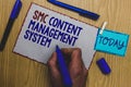 Conceptual hand writing showing Smc Content Management System. Business photo text mangae creation and modification of posts Man h