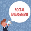 Conceptual hand writing showing Social Engagement. Business photo showcasing Degree of engagement in an online community Royalty Free Stock Photo