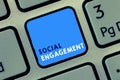 Conceptual hand writing showing Social Engagement. Business photo text Degree of engagement in an online community or society