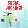 Conceptual hand writing showing Social Jacking. Business photo text Spiteful method tricking the user to click