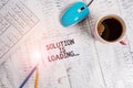 Conceptual hand writing showing Solution Is Loading. Business photo showcasing thinking of way to solve big problems Royalty Free Stock Photo