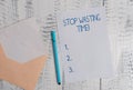 Conceptual hand writing showing Stop Wasting Time. Business photo showcasing advising demonstrating or group start Royalty Free Stock Photo