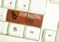 Conceptual hand writing showing Stop Wasting Time. Business photo showcasing advising demonstrating or group start planning and Royalty Free Stock Photo