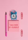 Conceptual hand writing showing Take Care Of Yourself. Business photo text a polite way of ending a gettogether or