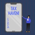Conceptual hand writing showing Tax Haven. Business photo text country or independent area where taxes are levied at low