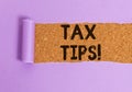 Conceptual hand writing showing Tax Tips. Business photo showcasing compulsory contribution to state revenue levied by Royalty Free Stock Photo