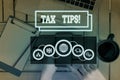 Conceptual hand writing showing Tax Tips. Business photo showcasing compulsory contribution to state revenue levied by government Royalty Free Stock Photo