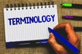 Conceptual hand writing showing Terminology. Business photo showcasing Collection of terms used by different profession study indu Royalty Free Stock Photo