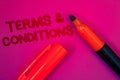 Conceptual hand writing showing Terms and Conditions. Business photo text Legal Law Agreement Disclaimer Restrictions Settlement Royalty Free Stock Photo