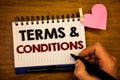 Conceptual hand writing showing Terms and Conditions. Business photo text Legal Law Agreement Disclaimer Restrictions Settlement Royalty Free Stock Photo