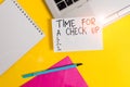 Conceptual hand writing showing Time For A Check Up. Business photo showcasing a Thorough Examination have a Look on