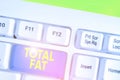 Conceptual hand writing showing Total Fat. Business photo text combined value of the different types of fat shown at the