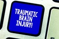 Conceptual hand writing showing Traumatic Brain Injury. Business photo showcasing Insult to the brain from an external