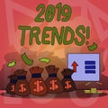 Conceptual hand writing showing 2019 Trends. Business photo text New year developments in fashion Changes Innovations Modern