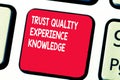 Conceptual hand writing showing Trust Quality Experience Knowledge. Business photo text Customer quality service and