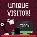 Conceptual hand writing showing Unique Visitor. Business photo showcasing Individuals who have visited a Web site at