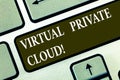 Conceptual hand writing showing Virtual Private Cloud. Business photo text configurable pool of shared computing Royalty Free Stock Photo